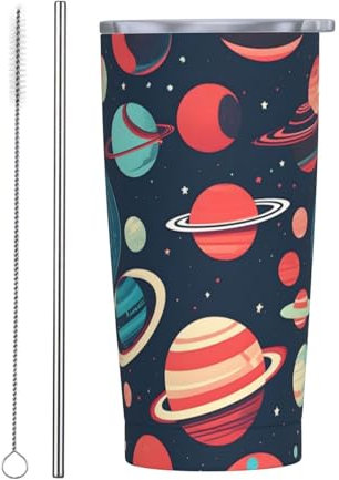SSIMOO Outer Space Planets Stainless Steel Straw Lid Tumbler,The Perfect Travel Mug,Automotive Straw Cup for Daily Use