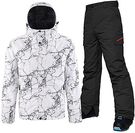 ALSOGO Herren Skianzug Winter Wasserdichte Winddichte Skifahren Outdoor Schneejacken und Hosen Snowboardjacken DLS-Black L