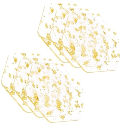Jenbnoau Ensemble de 6 sous-Verres en Acrylique en Feuille d'or pour, Dessous de Verre de Style Nordique, Tasse à Café, Coussin Isolant pour, 9,5X10,8 Cm