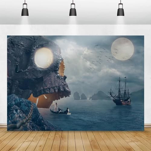 Schatzsuche Hintergrund Geist Schädel Insel Bucht Banner Spukspiel Haus Party Dekorationen Fotografie Zimmer Dekor 440x300CM