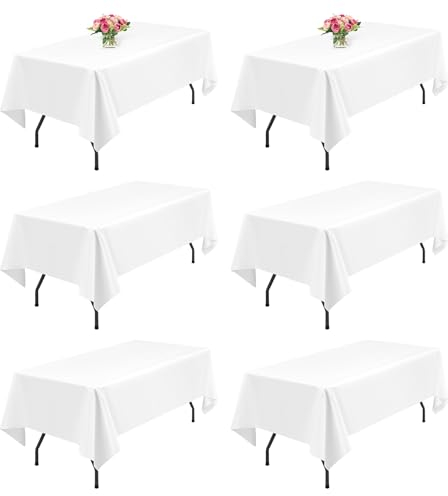 6 Packung Weiß Polyester Tischdecken,153 x 260 cm rechteckige Tischdecke, waschbar und wiederverwendbar, Flecken- und knitterfest, für Hochzeit, Party, Bankett, Camping, Restaurant, Dekoration