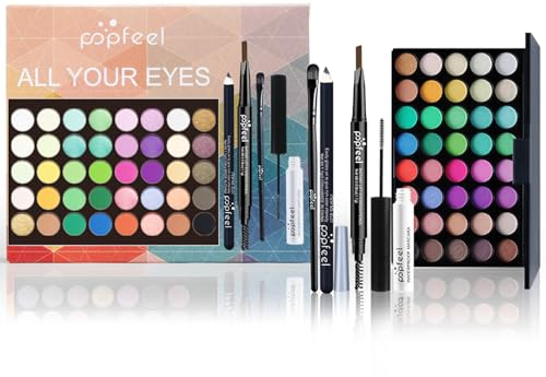 EnMart Coffrets de Maquillage, Cadeau de Maquillage pour Filles, Adolescentes, Femmes, avec Palette de Fard à Paupières, Mascara, Crayon à Sourcils, Pinceaux Fards à Paupières, Travel Makeup Kit