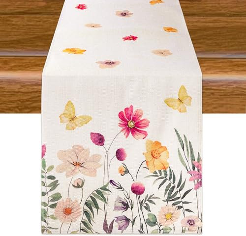 Aitsite Pflanzen Blumen Tischläufer Sommer, Saisonnal Küche Tisch Dekoration Drinnen Draußen Urlaub Party Dekor (40*180)