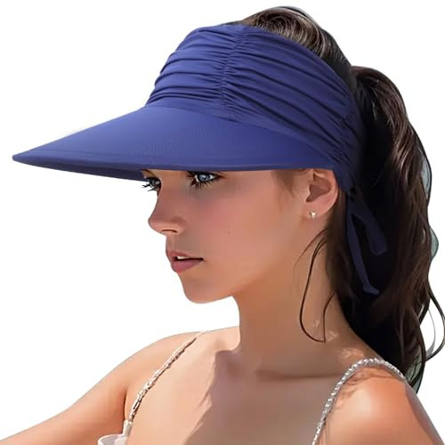 DRESHOW Visiera Sole Donna Ampio Tesa Regolabile Pieghevole Coda di Cavallo Cappello Spiaggia Estate UV Protezione All'aperto UPF 50+