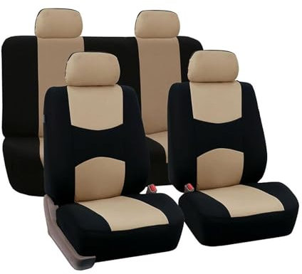 MaKeMoney Auto Sitzbezüge Sets FüR V-W T-Cross T-ROC T-ROC Sport Caravelle Sharan 2000-2023 2024, Leder rutschfest Sitzschoner Vorne Hinten Schonbezüge Auto Innenraum Zubehör, C/Black Beige