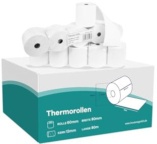 Inoverse EC-Cash Thermorollen 80mm x 60mm x 12mm, Thermopapier-Kassenrollen, 50 m, 5 Rollen, Bonrollen für Kassensystem, EC-Geräte und Bankomat, BPA-frei