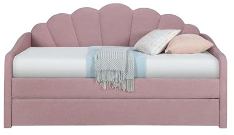 Mobilier-Deco Queen - Lit gigogne en Tissu Bouclette Rose 90x190 cm