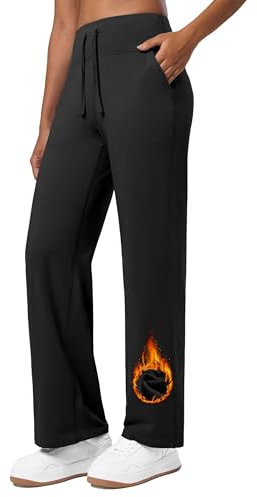 WILLIT Jogginghose Damen Fleece gefütterte Hose Winter Sporthose Warme Yogahose Thermohose Weites Bein Lounge Hose mit Taschen 29 Schwarz XS