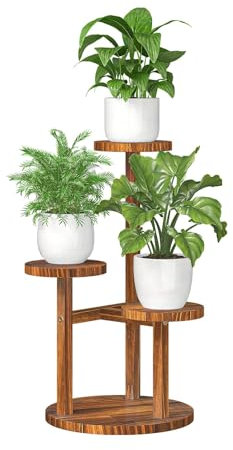 Bamworld Pflanzenständer mit 3 Etagen, Eck-Holzpflanzenregal für mehrere Pflanzen, kleiner abgestufter runder Blumenständer für Terrasse, Garten, Balkon, Wohnzimmer, Schlafzimmer
