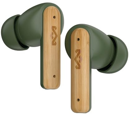 Marley House of Little Bird True Wireless Bluetooth Earbuds - Auricolari IPX4 con Microfono Integrato, 24 Ore di Autonomia, Cuffie In-Ear, Ricarica Rapida USB-C, Materiali Sostenibili, Verde