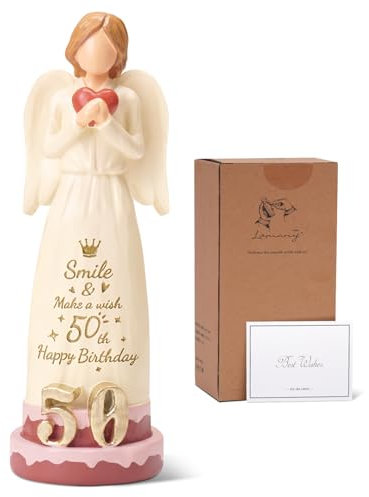 NINNSSOT Happy 50th Birthday Gifts for Women Turning 50, Ideas 50th Birthday Decorations for Women, Mum, Wife, Sister, Sculpted Hand-Painted Angel Figurine Cake Toppers Decorations