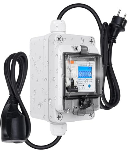 Mobiler Digitaler Stromzähler für Steckdose, 230V 80A Mobile Outdoor KWH Messgerät mit Typ A fi ls Schutzschalter 16A und IP65 Wasserdich, Gummischlauchkabel Tragbar für Wohnmobile Elektrofahrzeuge