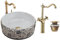 GTM Design Aufsatzwaschbecken Set mit Waschtischbatterie und Stopfen - Aufsatzwaschbecken Oval für Badezimmer - Modern Waschbecken ohne Hahnloch - Waschbecken mit Armature - Modell 1