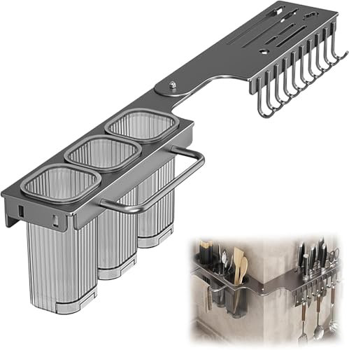 GOWODOOO Knife block, foldable multifunctional knife holder, corner shelf, the 270° design with corner adjustment activates the useless corners in the kitchen, the space use rate is increased by three