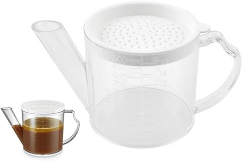 500ml Gravy Fat Separator Jug with Built-in Strainer, Fat Skimmer for Gravy, Soup, and Sauces, Removes Fat, Lumps, and Sediment, Heat-Resistant, Easy Pour Spout and Non Slip Handle