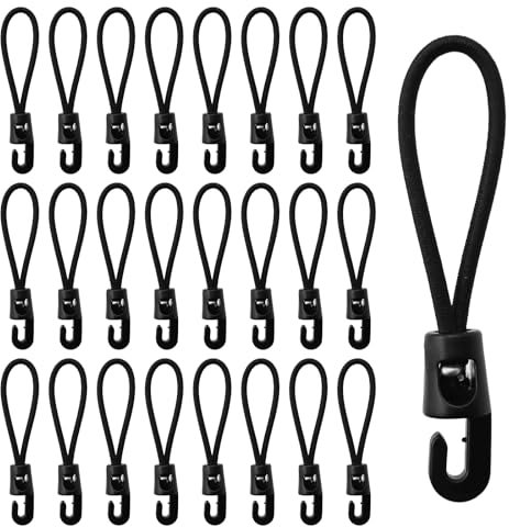 Pack of 25 Black Rubber Tensioners 10 cm Tensioner with Hooks Tarpaulin Tensioner with Plastic Hooks Camping Rubber Rope with Hooks for Tent Net Trailer Tarpaulin Camping Tarpaulin