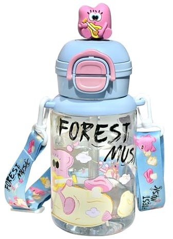 kids water bottles leakproof,650ml/22oz toddler water bottle with straw for Child BPA Free Cute Personalised Leak Proof Kids Drinks Bottle With Straw for Girls Boys Children School Sports (Light Blue)