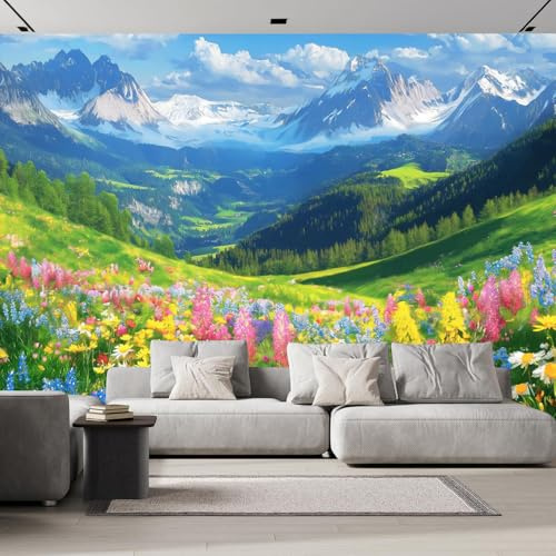 Fototapete Bunter Garten 350x250cm XXL Wandtapete Alpen Foto Tapete Motivtapeten Bildtapete 3d Effekt Wand Dekoration für Schlafzimmer Wohnzimmer Korridor