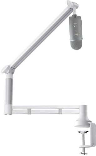Socodox Low Profile Mikrofonarm, Verbesserter Mikrofonständer mit 7 cm Tischklemme, 3/8- & 5/8-Adapter, Mikrofon Halterung für Blue Yeti, Podcasting, Gaming, Tragkraft bis 2 kg, Weiß