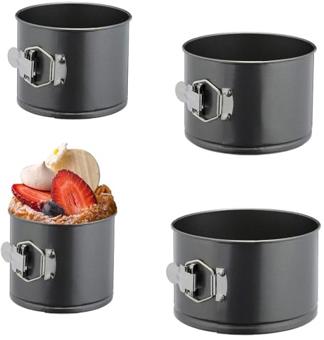 ILVRX Moules à gâteau ronds, Ø 12, 14, 16, 18 cm Moule à gâteau avec fond amovible antiadhésif, pour cheesecakes, tartes et quiches, lot de 4 pièces