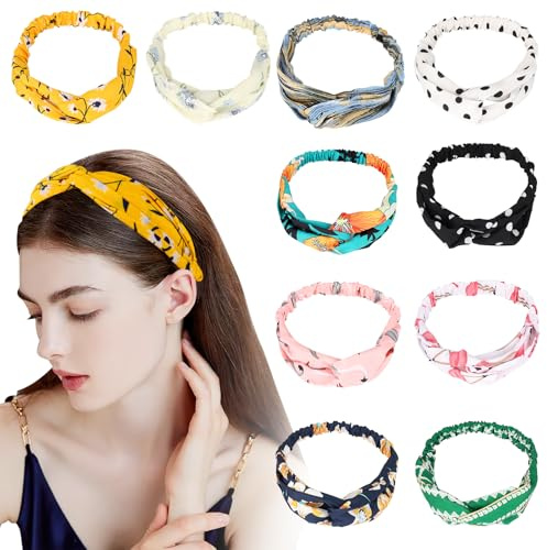 Dadabig 10 pack Vintage Twist Bow Wired Headbands, 10 Styles Head Scarf Bows Rabbit Ears Hair Accessories Yoga Wraps Sports Elastic Turban for Girls Women Hairdressing