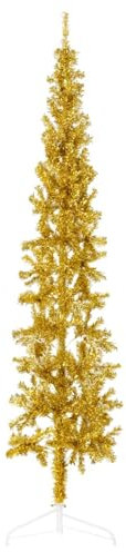 Juroupi Albero Natale Artificiale Sottile a metà con Supporto Oro 180cm,Arredo,Decorazioni Natalizie,Alberi di Natale-344591