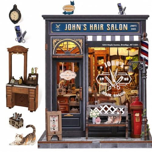 Endless Limit Book Nook Kit - Miniatur Puppenhaus (Friseursalon-Szene) mit LED-Beleuchtung, 3D Holz-Puzzle Buchstütze, Retro-Deko (John's Hair Salon)