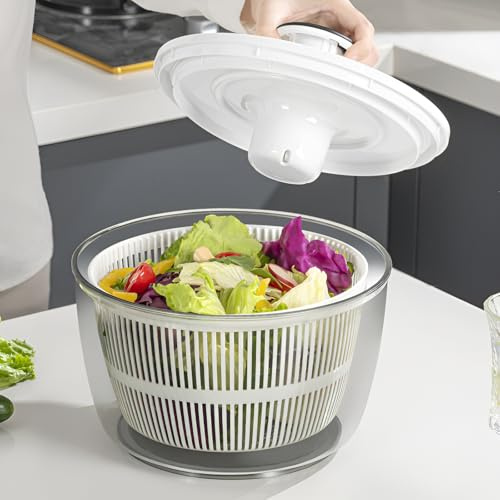 Hopeyhfm Essoreuse à salade poussoir, Déshydrateur pour Fruits et légumes avec Couvercle, séchage Rapide, Plastique, Sans BPA, Essore la salade facilement et rapidement (S)
