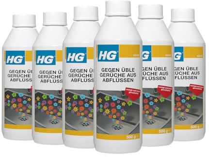 HG Abfluss Geruchsentferner – Gegen Abflussgeruch & Kanalgeruch – Küche & Bad Abflussreiniger – 6er Set