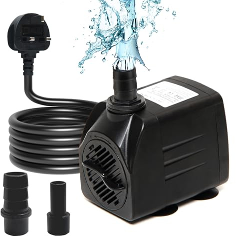 Putfoka Small Water Feature Pump, Mini Submersible Water Pump (600L/H, 10W) with 4.6ft Power Cable 2 Nozzles, Adjustable Ultra Quiet Water Pump for Fish Tank Pet Fountains Pond Aquarium Hydroponics