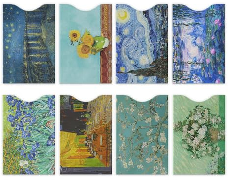 WIRESTER Set of 8 RFID Blocking Card Sleeves, Anti-Theft Credit Card Holder, Easy to Recognize, Identity Theft Protection Secure Sleeves Travel Case for Men Women - Famous Painting Van Gogh