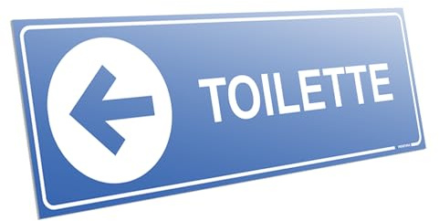 PRINTIMA 32x10,5 cm Pittogramma Toilette Freccia Sinistra in PVC blu, cartello segnaletico per bagno, ufficio, hotel, ristorante, corridoio, reception, kit montaggio incluso