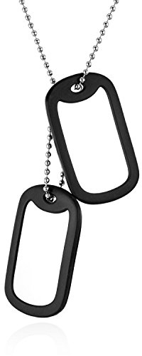 JewelryWe Personalisiert Dog Tag Halskette: Silber Edelstahl 2 Poliert Militärischen Erkennungsmarken Hundemarke Anhänger Kette mit Gummi Kautschuk Rand Militär Armee Stil Schmuck Gravur Herren