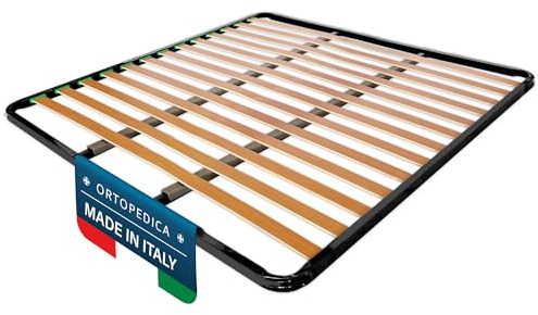 DOLCI SOGNI - Rete Letto Matrimoniale 160x190 Ortopedica a Doghe di Legno, Senza Piedi da Incasso con Doppia Barra Centrale di Rinforzo, Struttura in Ferro, 100% Made in Italy
