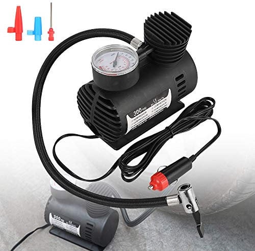 N/ Electric Tyre Inflator 12V 300PSI Portable Car Cigarette Lighter Air Pump Air Compressor with Pressure Gauge 3 Nozzle Adaptors for Tyres Air Bed Paddle Board Kayak Basketball Football