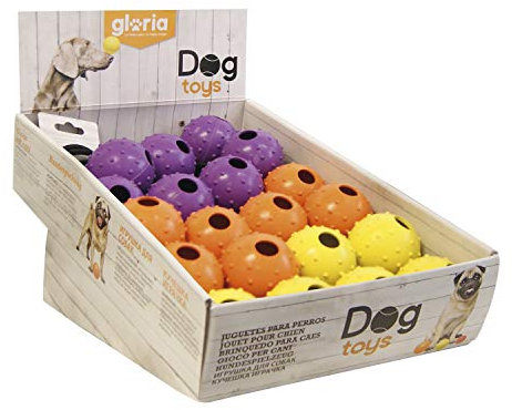 balle chien - balle corde ronde avec GLORIA - 7 cm x 30 cm de long - balle souple et dur - jouets pour chiens - balle en caoutchouc - couleurs assorties