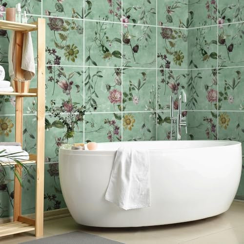 RE-COVERTILES - 72 Pcs Carrelage Autocollant 10x10 cm PS00265 Mosaïque de Azulejos Autocollant Mural Décorative à Carreaux de Ciment pour Salle de Bains et Cuisine Stickers Peel and Stick