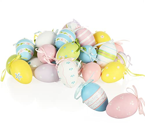 com-four® 36x Deko-Aufhänger Ostern - Ostereier aus Kunststoff zum Aufhängen - Bunte Ostereier für den Osterstrauß (36 Stück - 6 Farben - Mix 3)