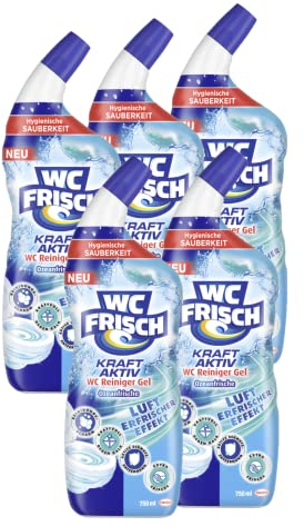 WC FRISCH WC Reiniger Gel Ozeanfrische (5 x 750 ml), WC Reiniger mit Lufterfrischer-Effekt, Toilettenreiniger sorgt für hygienische Frische, mit 4-fach Aktivstoff-Kombination