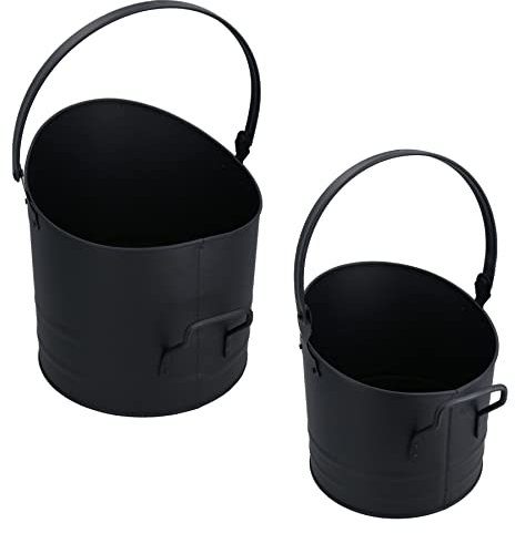 AB Tools Set of 2 Nesting Round Coal Bucket Log Burner Scuttle Wide Mouth Fire Fireplace