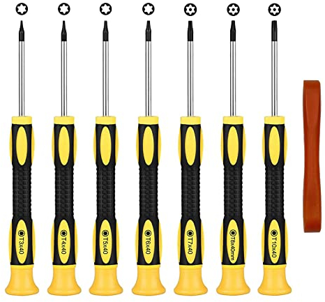 Torx Screwdriver Set 7Pcs T3 T4 T5 T6 T7 T8 T10 Security Screwdriver Set Magnetic Screwdrivers Repair Kit with Pry Tool Compatible with PS5 PS4 PS3 Xbox One Xbox 360 MacBook