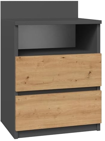 CDF Nachttisch M1 Malwa, Nachtschrank | Farbe: Anthrazit - Eiche Artisan | Ideal für Schlafzimmer, Kinderzimmer, Teenager | Einfache Montage | Zwei geräumige Schubladen | Grifflose Schubladen