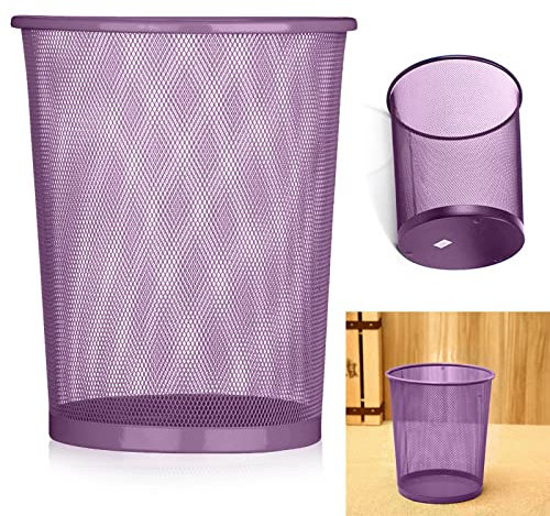 ARA CHOICE Colourful Metal Mesh Waste Bin Rubbish Paper Net Basket Home Office Durable and easy to use Recycling Bin for Bedrooms Multi Colour. (Purple)