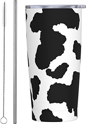 FJAUOQ Gobelet imprimé animal vache avec couvercle et paille, 20 oz isotherme gobelet tasse à café tasse de voyage en acier inoxydable 18/8 bouteille d'eau