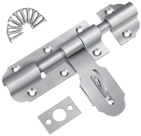 Pestillo Para Puerta de Acero Inoxidable, 135mm Cerrojo Puerta Exterior Cerradura de Perno de Puerta con Agujero Candado, Pestillo Sólido Deslizante para portón, Puertas de Garaje, Jardín y Baño