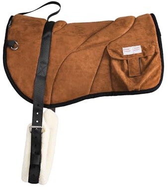Harrison Howard Ergonomisch geformtes, korrektes Bareback-Pad mit Seitentaschen, extra dicke Mitte für maximale Unterstützung, rutschfestes Bareback-Pad, kommt mit passendem Gurt, braun