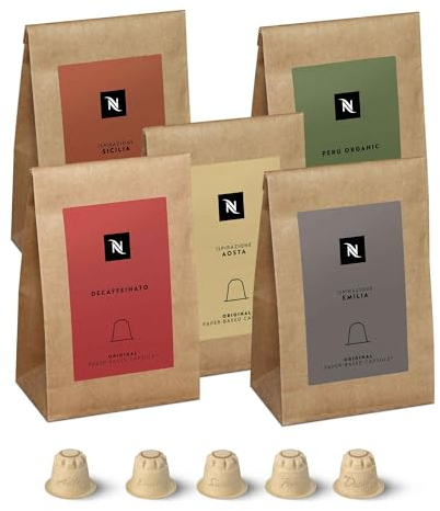Nespresso Original - Bundle 50 Capsules de Café Compostables - 10x Ispirazione Aosta, 10x Ispirazione Emilia, 10x Ispirazione Sicilia, 10x Peru Organic, 10x Decaffeinato