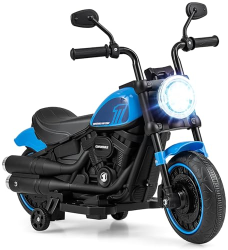 COSTWAY 6V Kids Electric Motorbike, Ride on Motorcycle with Headlight, Training Wheels, High/Low Speed, Battery Powered Vehicle Toy for 18+ Months (Blue)