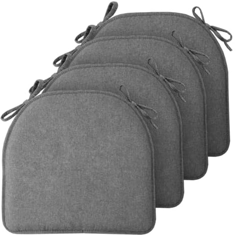 TushGuard Chair Cushions for Dining Chairs Set of 4, Soft Seat Cushions for Kitchen Chairs, Non-Slip Bottom with Ties, Comfortable Everyday Chair Pads, Grey