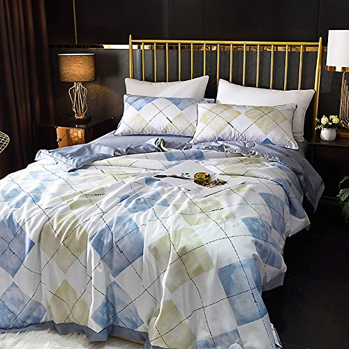 ZURBAQD Atmungsaktive Bedruckte Bettdecke, glatt, weich, leicht, kühle Decke, Sommer für Stuhl, Couch, Camping, Strand, wendbare Steppdecke aus Seide, B King Warm as Ever